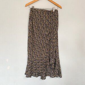 Max Studio Black Floral Flowy Midi Spring Skirt Size M